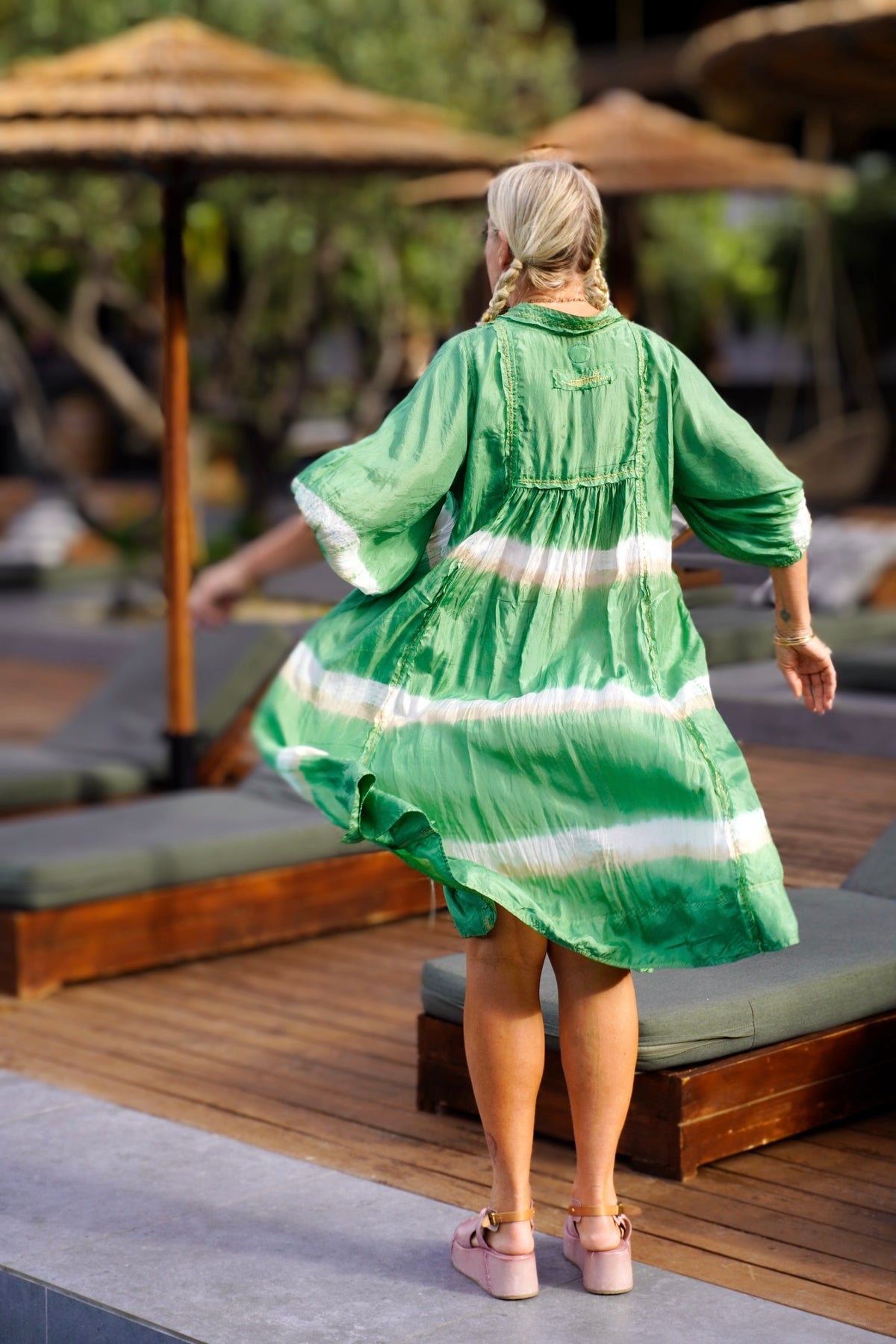LINE SHELLEY SILK BATIK DRESS INDU GREEN