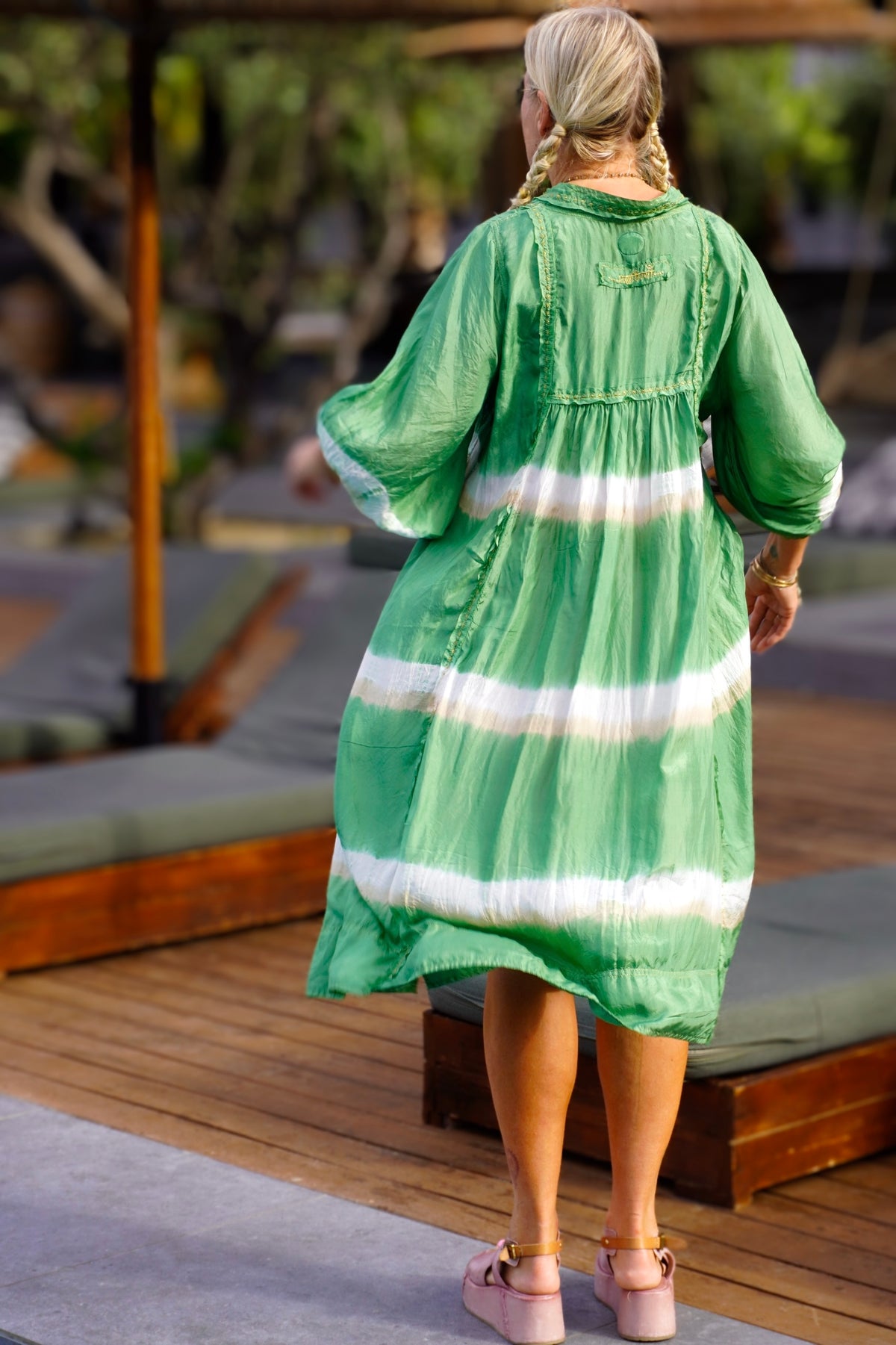 LINE SHELLEY SILK BATIK DRESS INDU GREEN