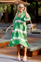 LINE SHELLEY SILK BATIK DRESS INDU GREEN