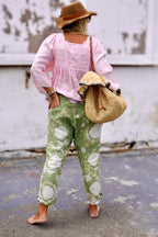 FEY LINEN BATIK PANT POPPY LISA GREEN