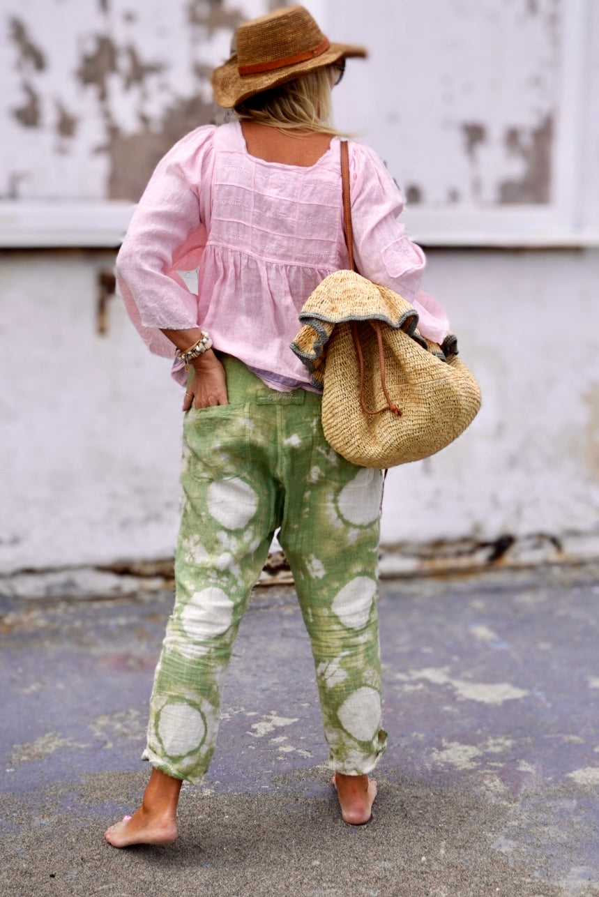 FEY LINEN BATIK PANT POPPY LISA GREEN