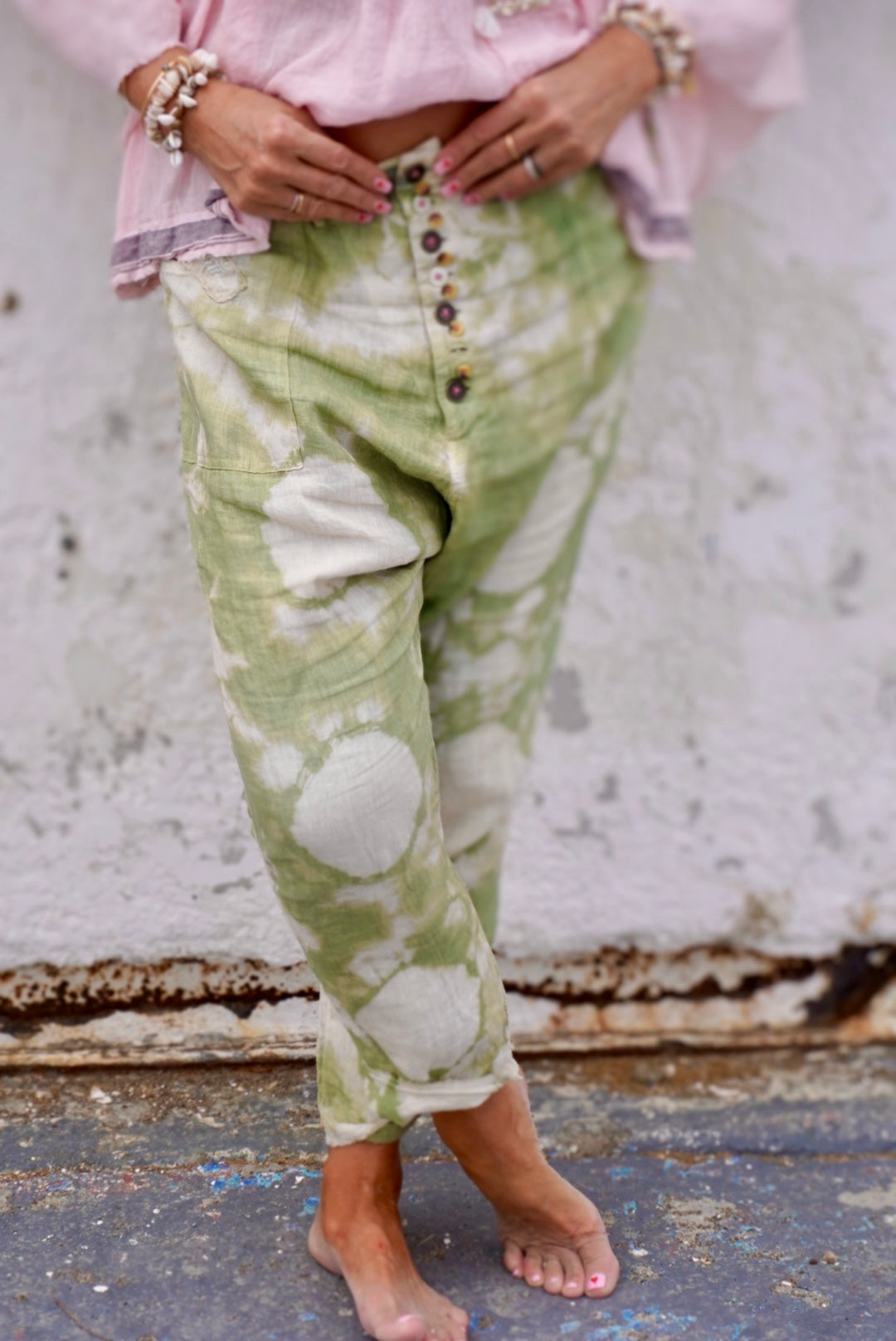 FEY LINEN BATIK PANT POPPY LISA GREEN