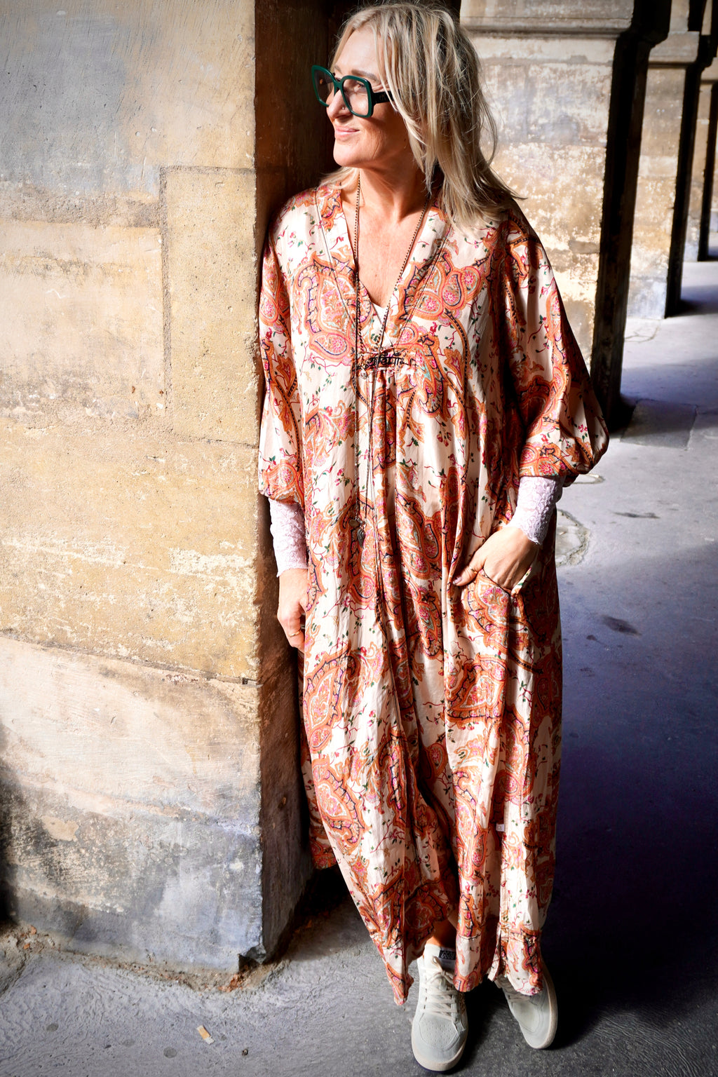 BONNIE SHELLEY PAISLEY SILK MAXI DRESS