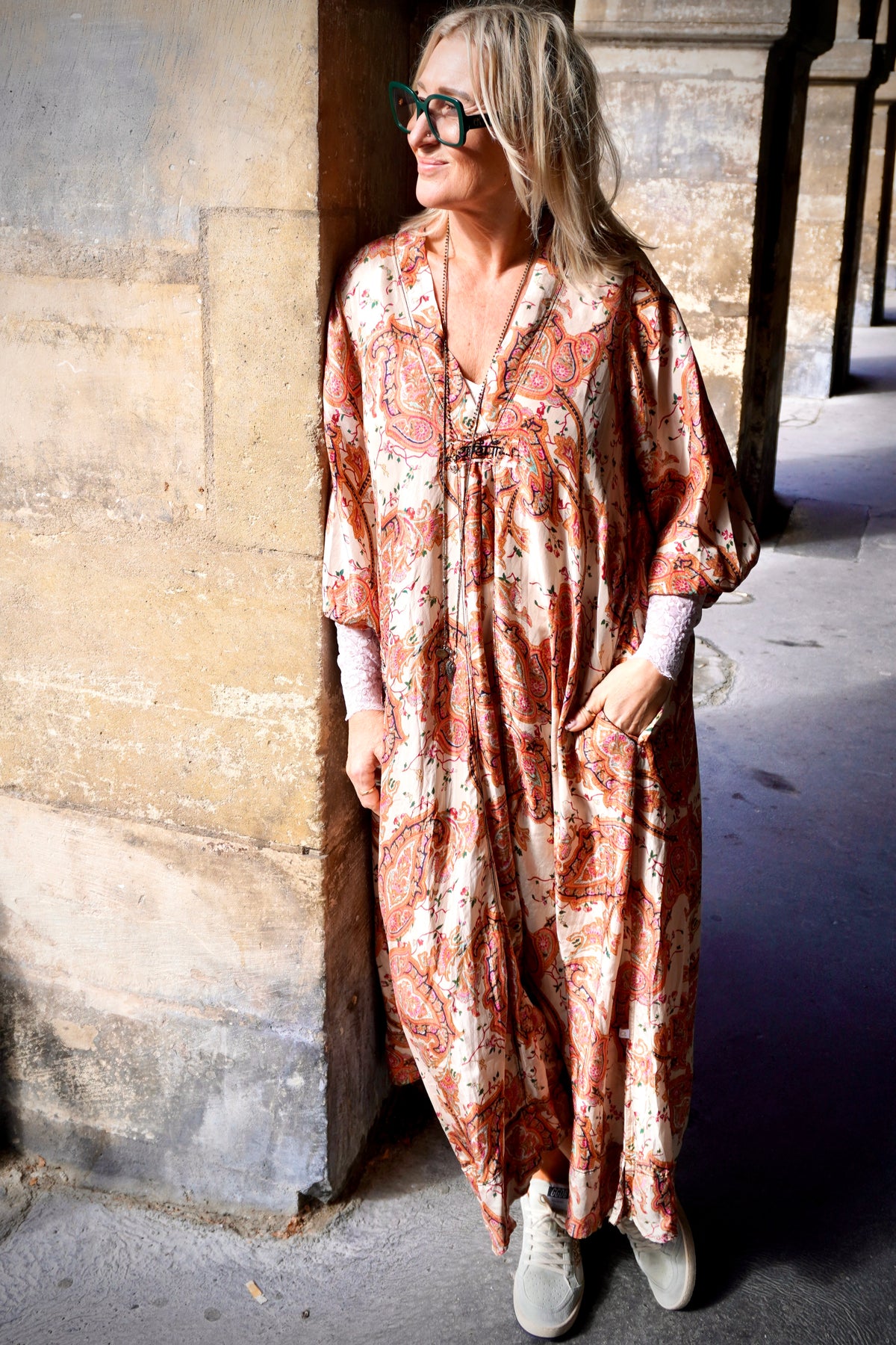 BONNIE SHELLEY PAISLEY SILK MAXI DRESS