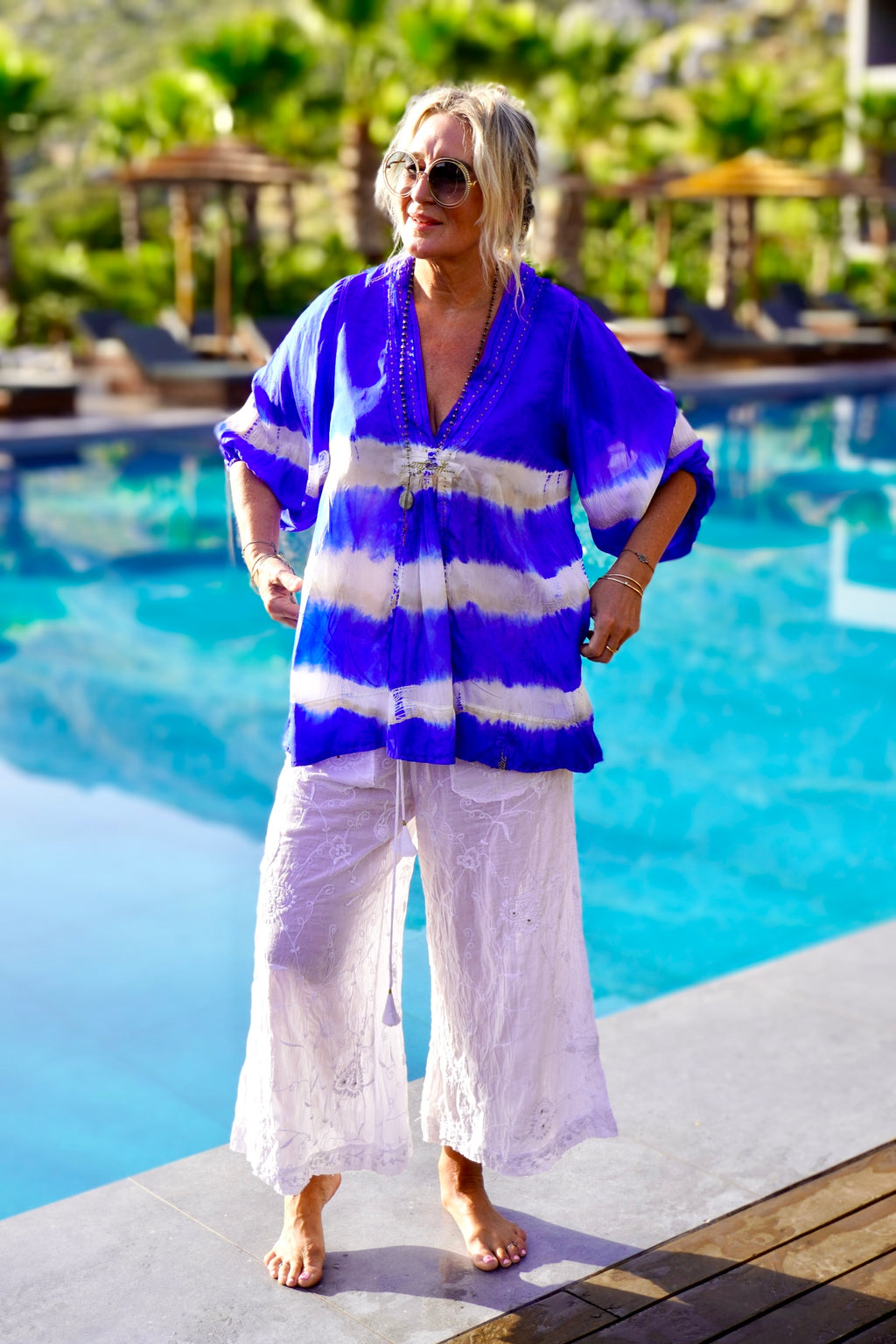 LINE SHELLEY SILK BATIK TOP INDIA BLUE