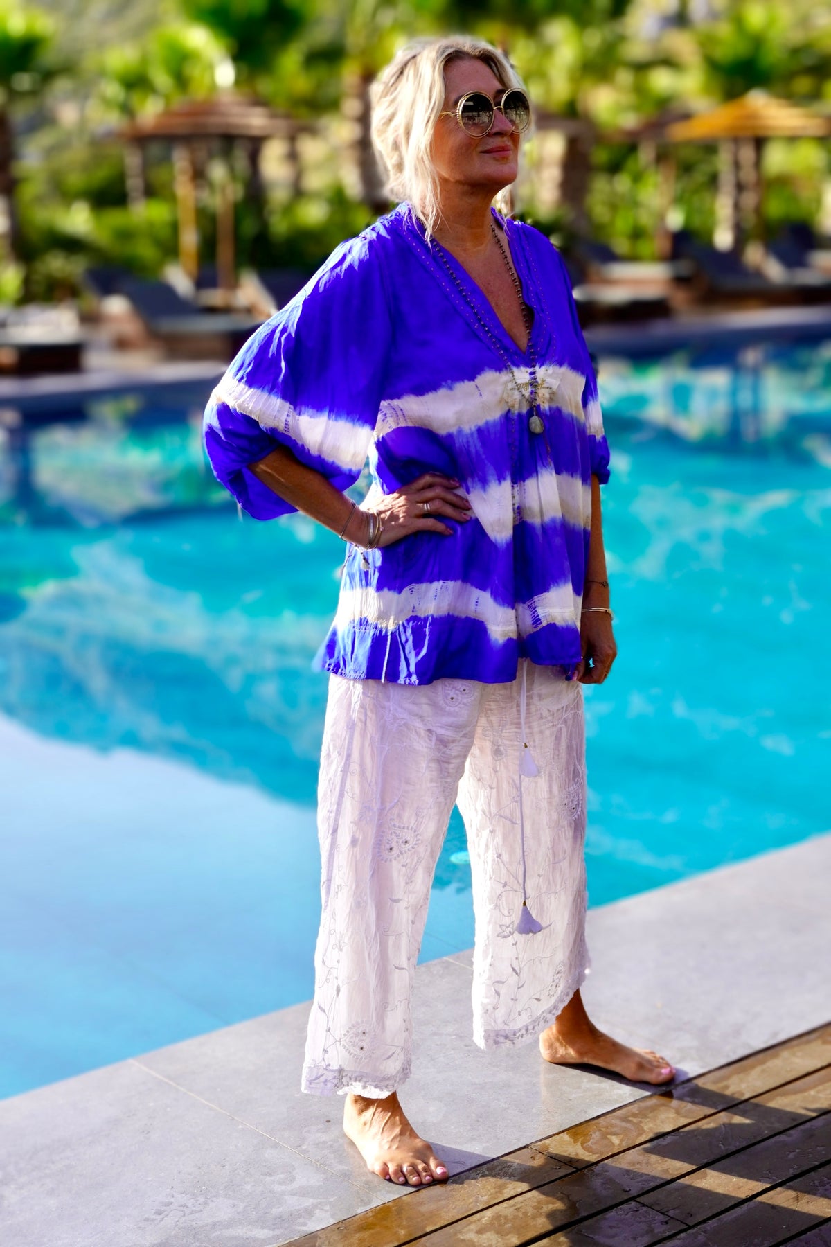 LINE SHELLEY SILK BATIK TOP INDIA BLUE
