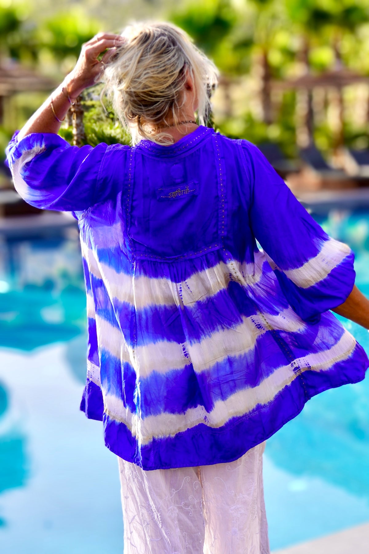 LINE SHELLEY SILK BATIK TOP INDIA BLUE