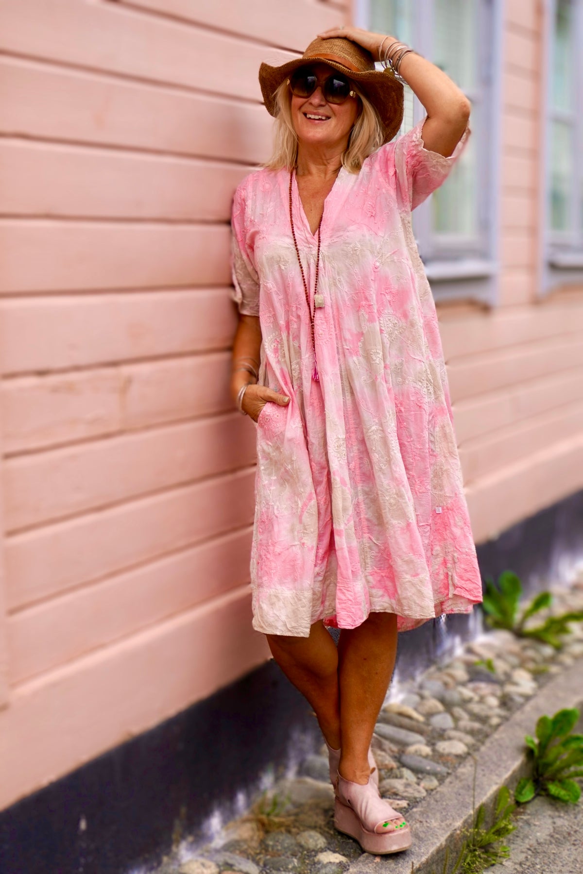 ANITA COTTON BATIK DRESS PINK LATTE