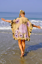 FAMI SHORT SILK BATIK KAFTAN BEIGE LILAC