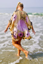FAMI SHORT SILK BATIK KAFTAN BEIGE LILAC
