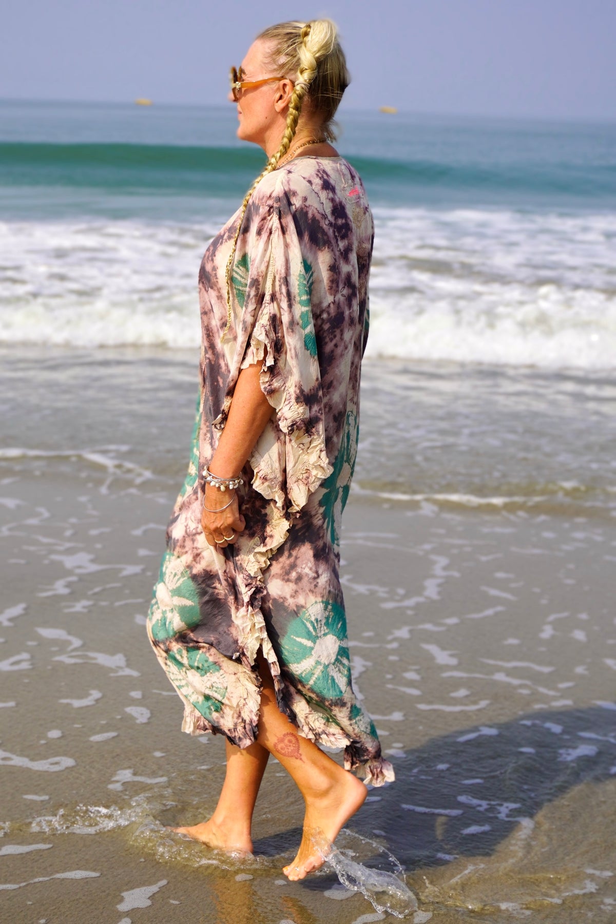 FAMI MAXI SILK BATIK KAFTAN CHARCOAL EMERALD