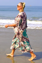 FAMI MAXI SILK BATIK KAFTAN CHARCOAL EMERALD