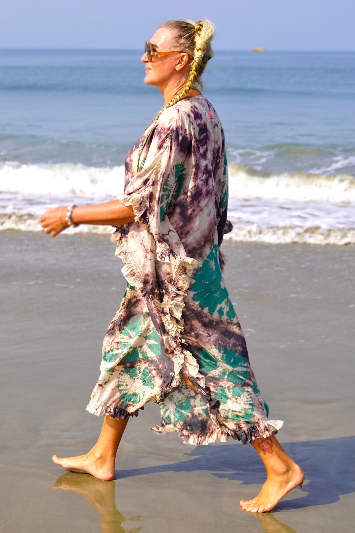 FAMI MAXI SILK BATIK KAFTAN CHARCOAL EMERALD