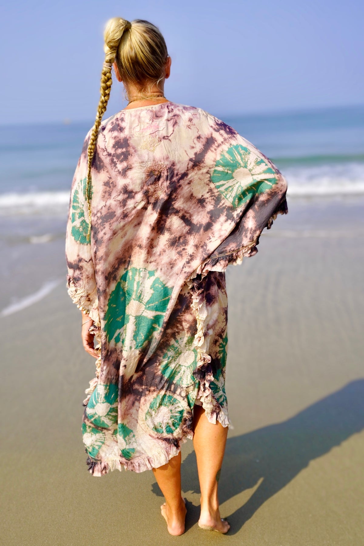 FAMI MAXI SILK BATIK KAFTAN CHARCOAL EMERALD