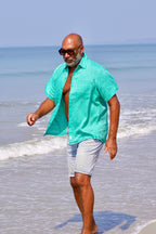 JOE SHIRT LINEN GREEN STRIPE