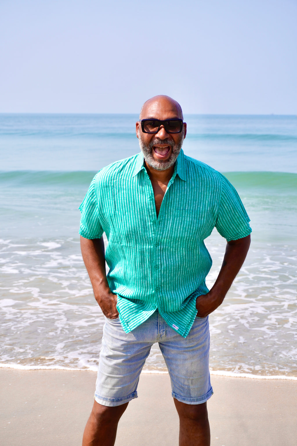JOE SHIRT LINEN GREEN STRIPE