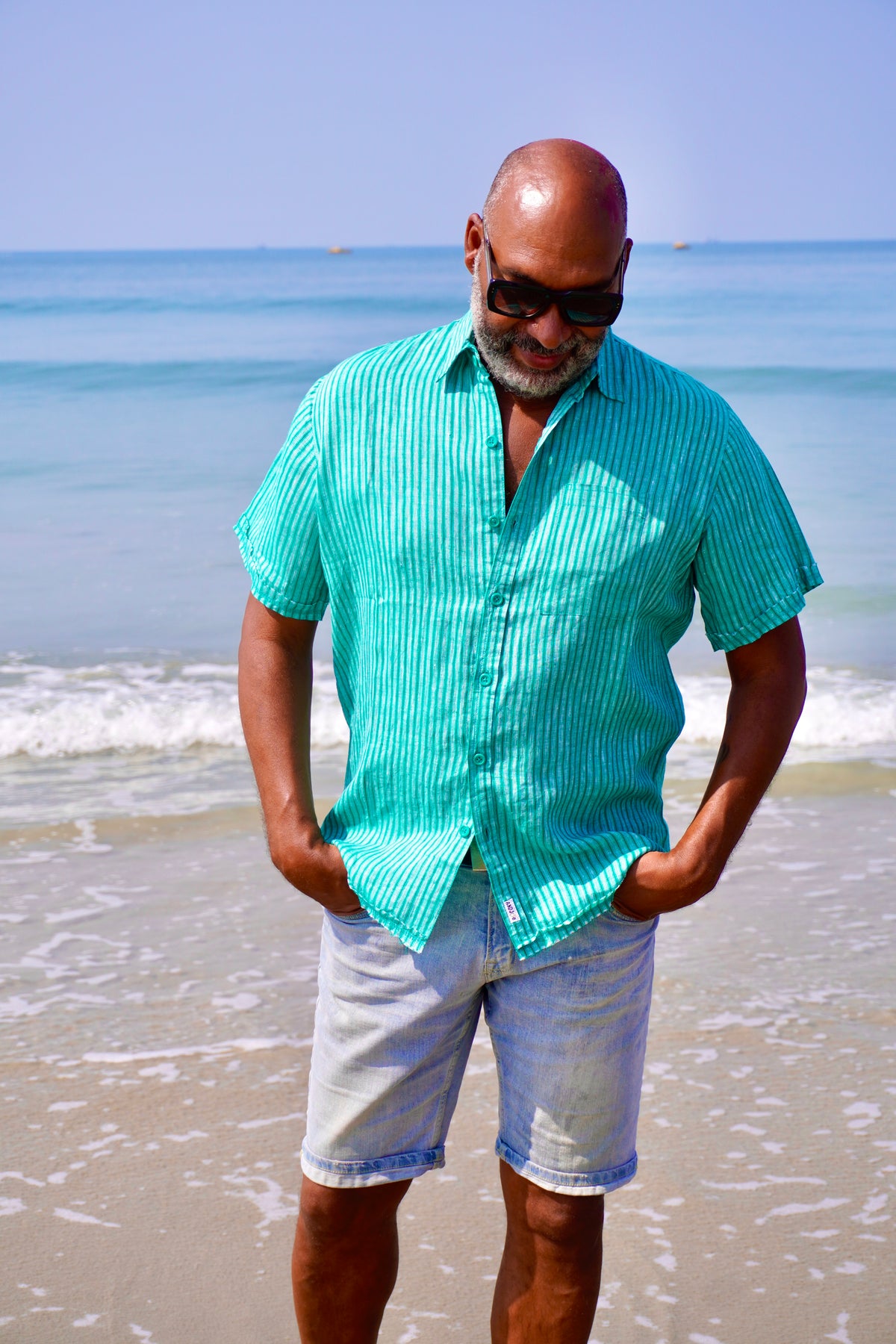 JOE SHIRT LINEN GREEN STRIPE
