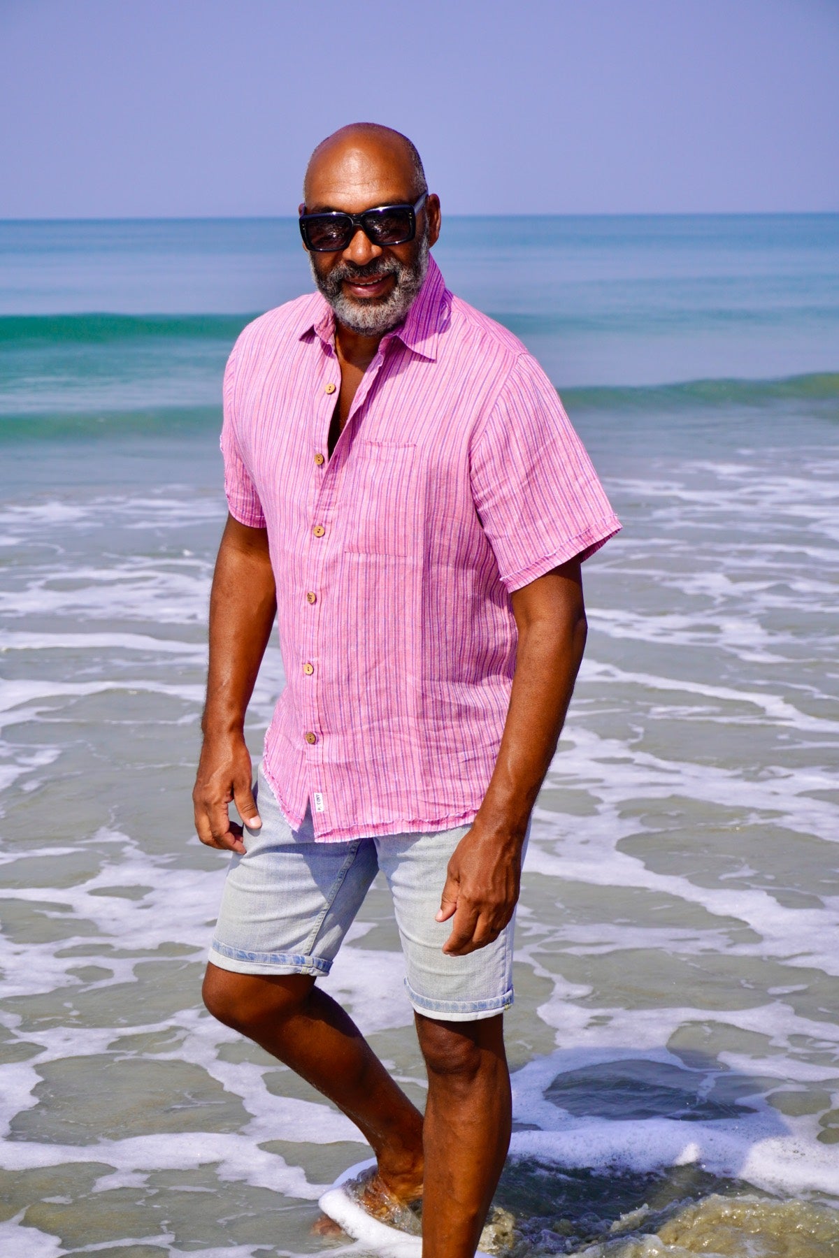 JOE LINEN SHIRT PEACH STRIPE