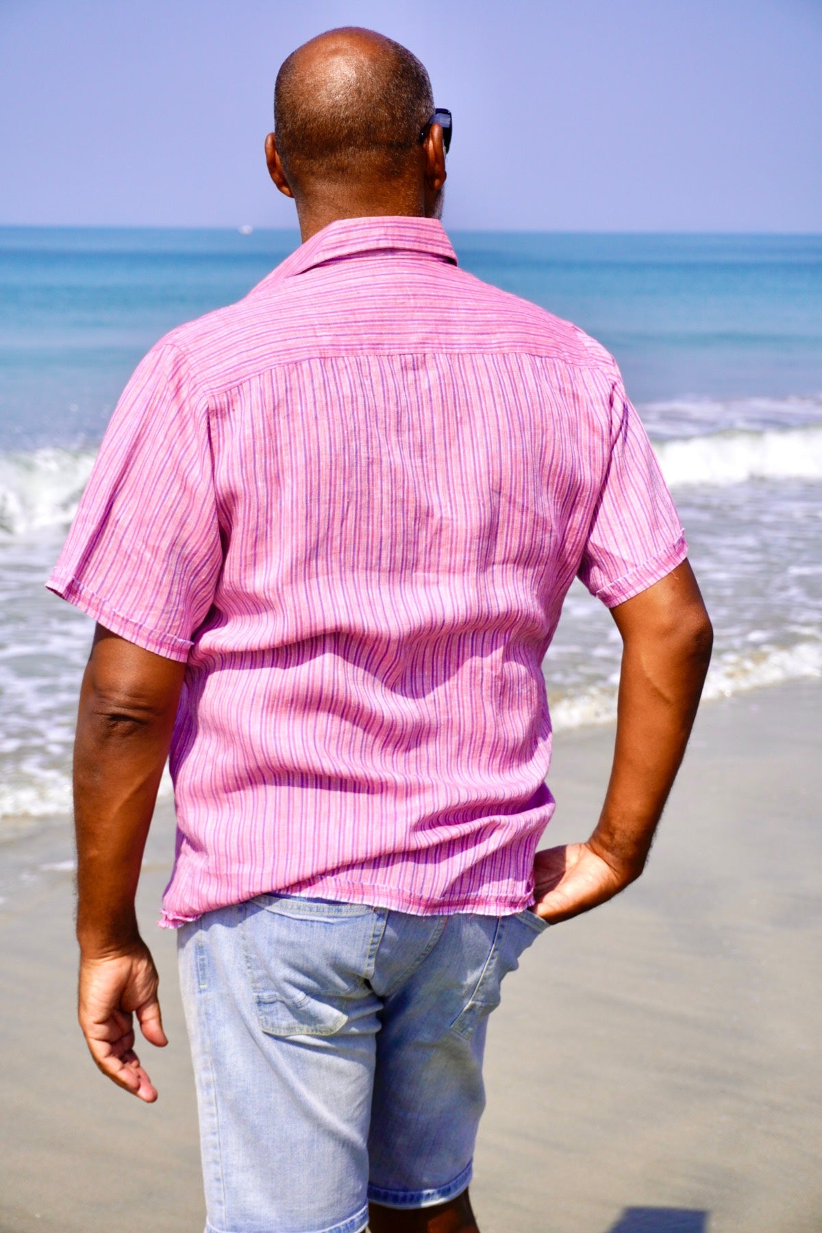 JOE LINEN SHIRT PEACH STRIPE