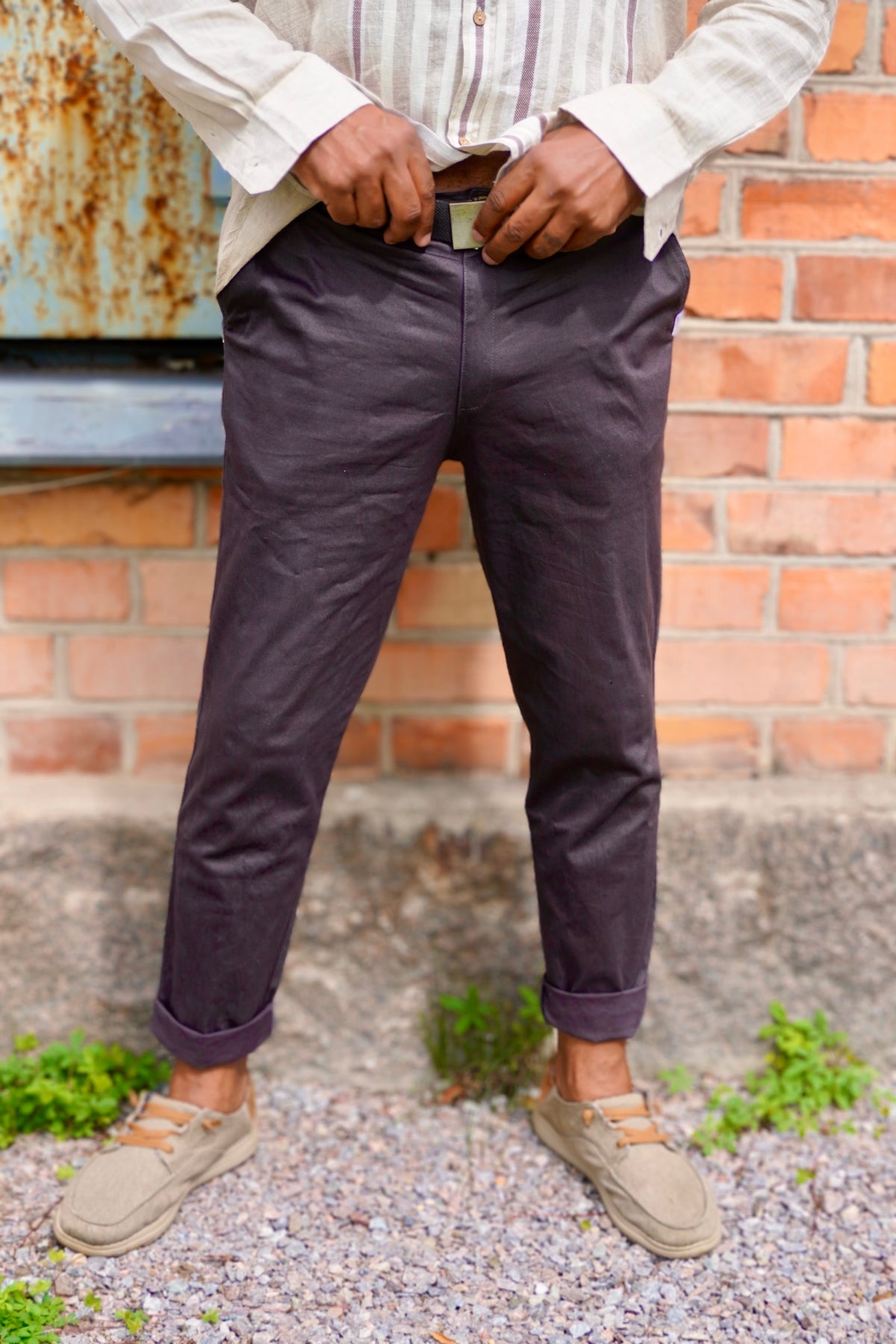 WATTS SOLID COTTON STRETCH TROUSERS CHARCOAL