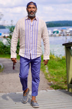 WATTS SOLID COTTON STRETCH TROUSERS BLUE