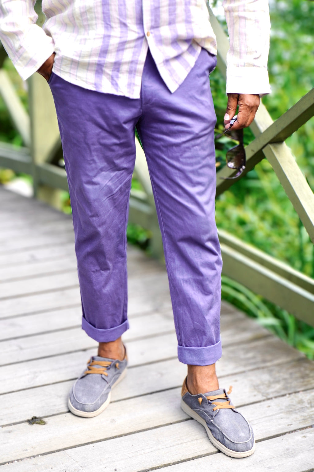 WATTS SOLID COTTON STRETCH TROUSERS BLUE