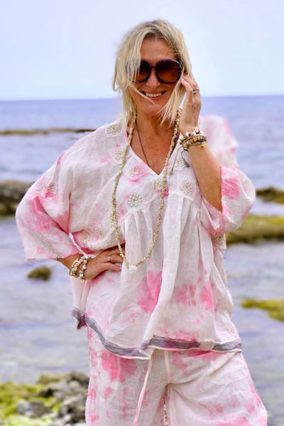 LISSA LINEN TOP IBIZA PINK MALIBU