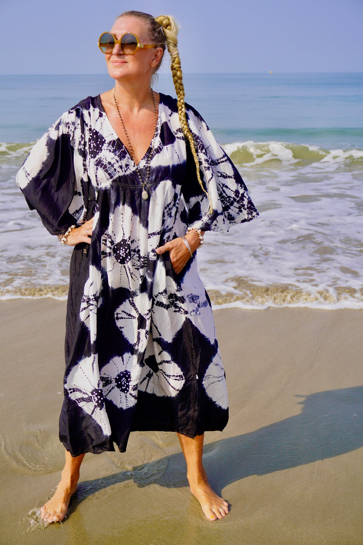 MAGDA SILK MAXI DRESS BLACK & WHITE