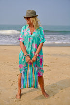 VANESSA SILK DRESS LOTUS EMERALD FUSCHIA