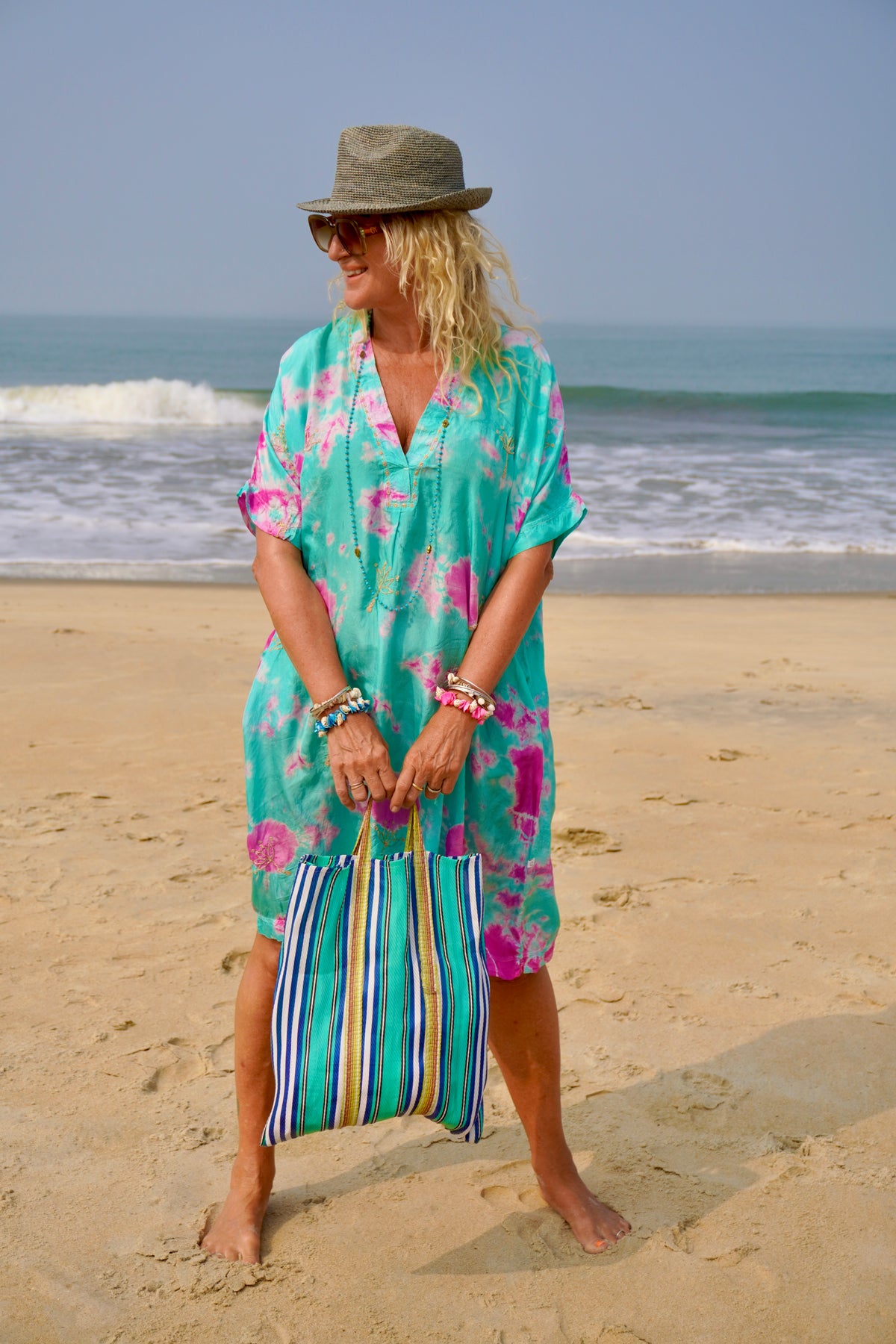 VANESSA SILK DRESS LOTUS EMERALD FUSCHIA