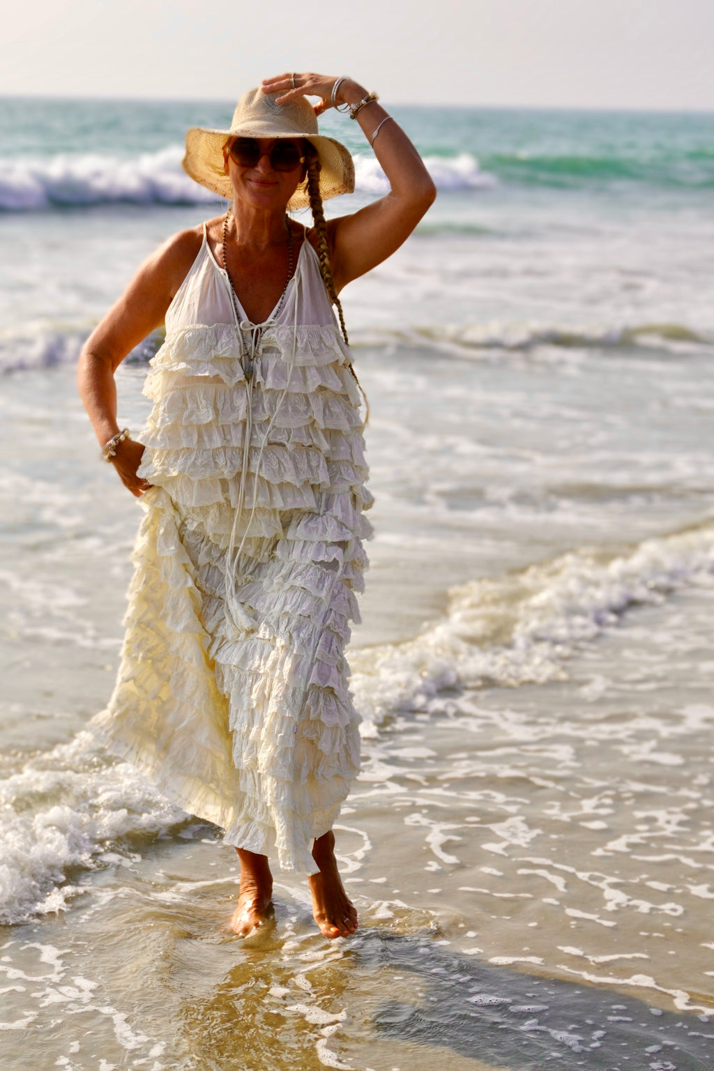 VOLA VOLARE LOTUS COTTON MAXI DRESS CREAM