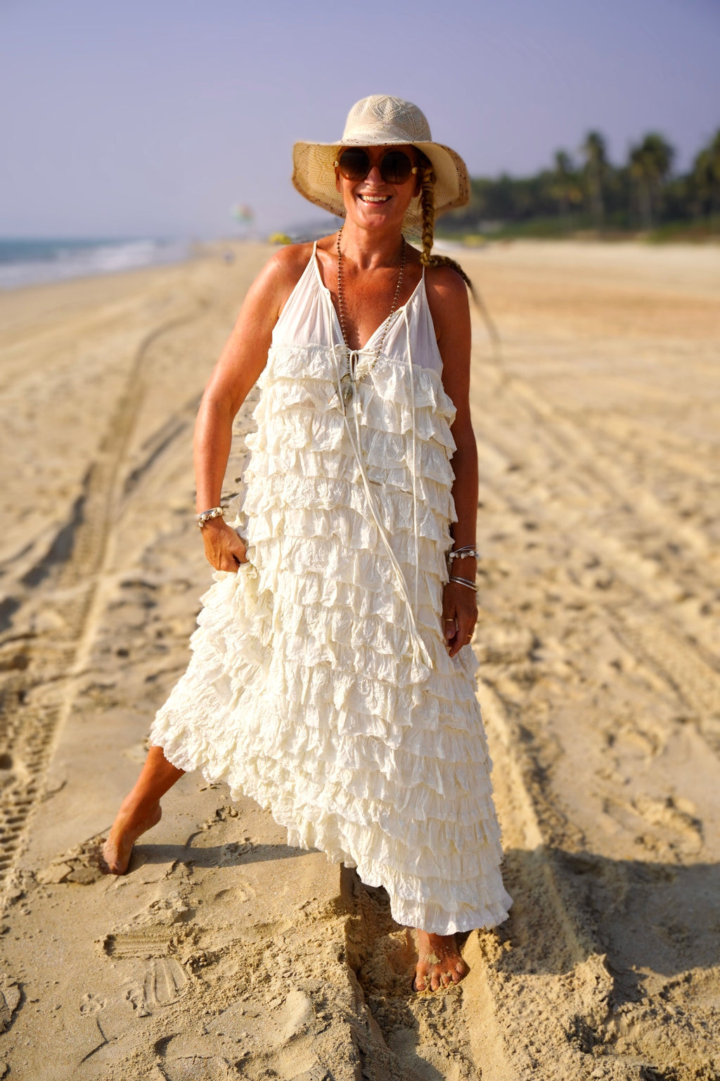 VOLA VOLARE LOTUS COTTON MAXI DRESS CREAM