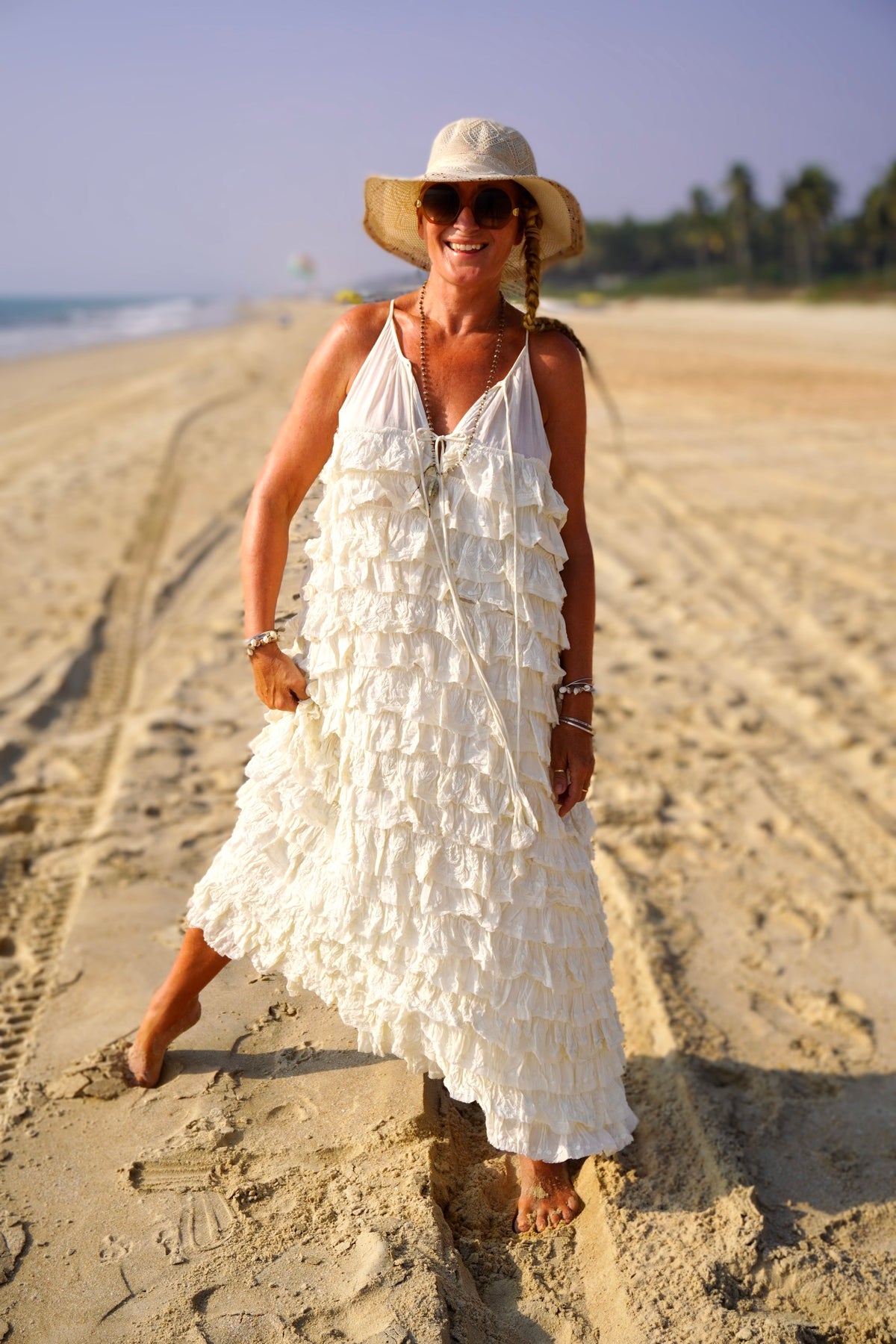 VOLA VOLARE LOTUS COTTON MAXI DRESS CREAM