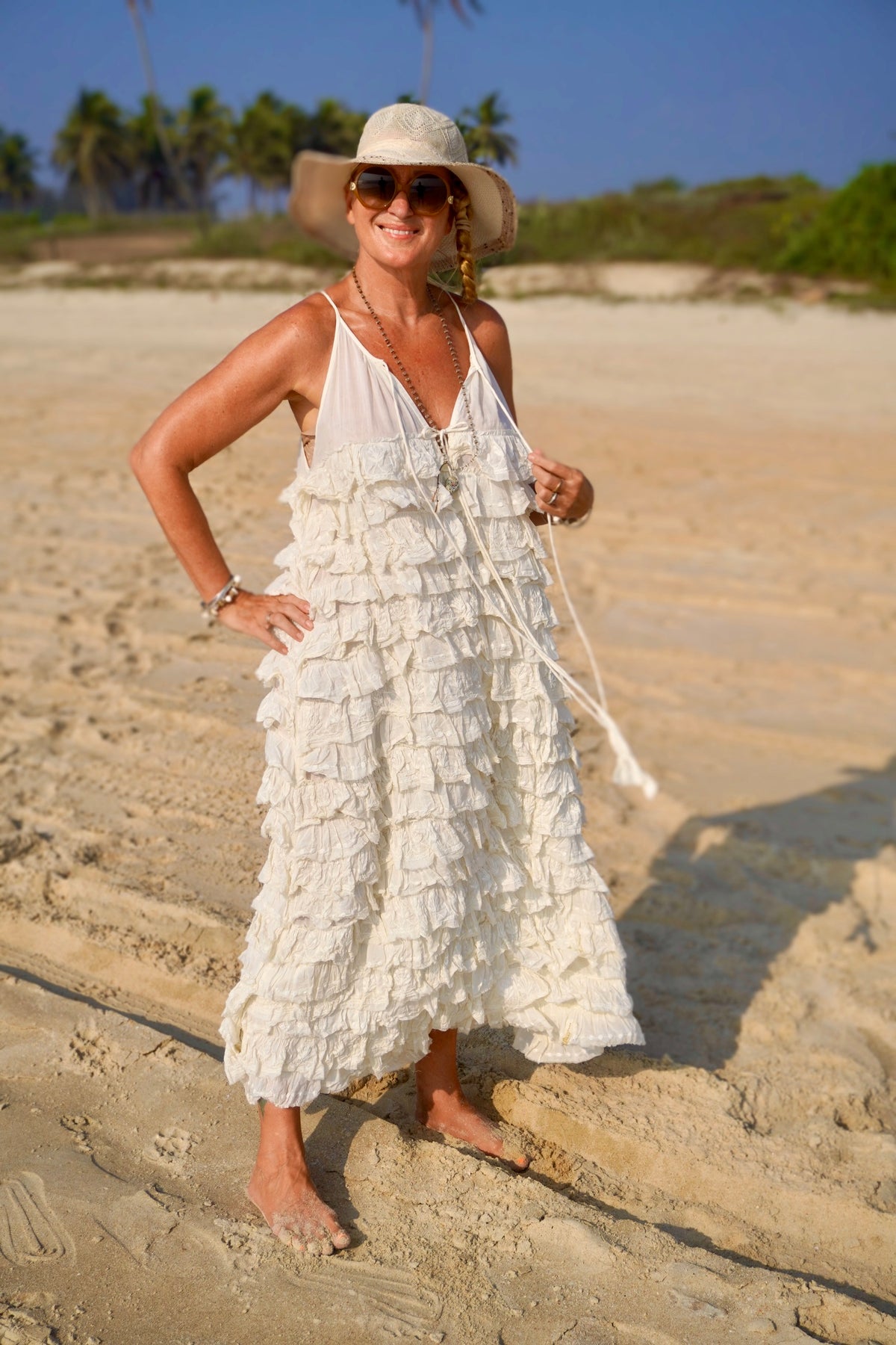 VOLA VOLARE LOTUS COTTON MAXI DRESS CREAM
